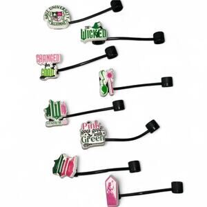 Wicked For Good Green Pink White Black Straw Topper Set Tumbler - 8 Toppers